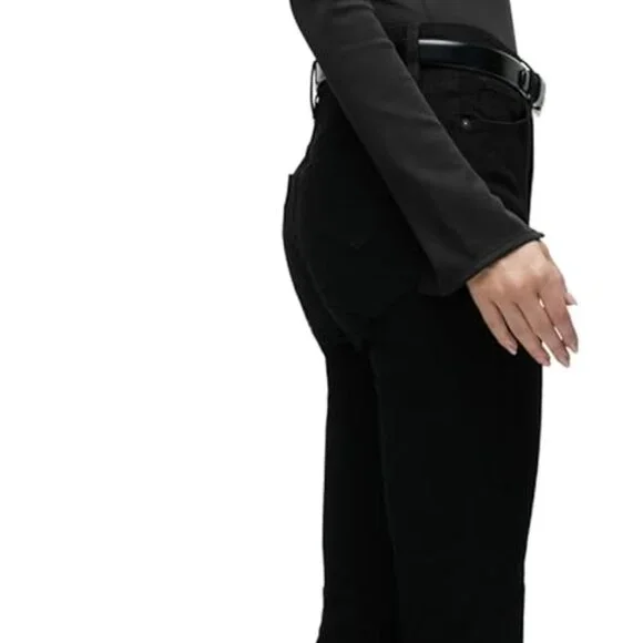 Chic Black High Rise Flare Jean with Five-Pocket Design, Size 25 Beautiful Fit